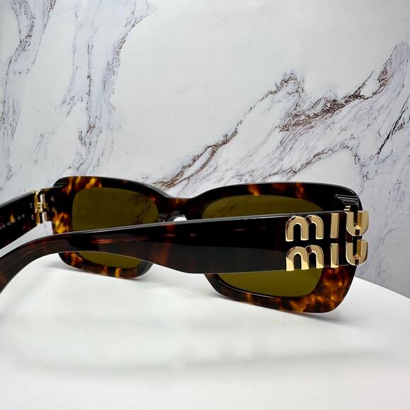 New MIU MIU Sunglasses Brown Tortoise Acetate Gold Metal Logo Italy Authentic - Picture 15 of 16